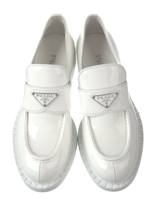 Prada Enameled Metal Triangle Patent Leather Oxfords