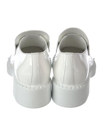 Prada Enameled Metal Triangle Patent Leather Oxfords