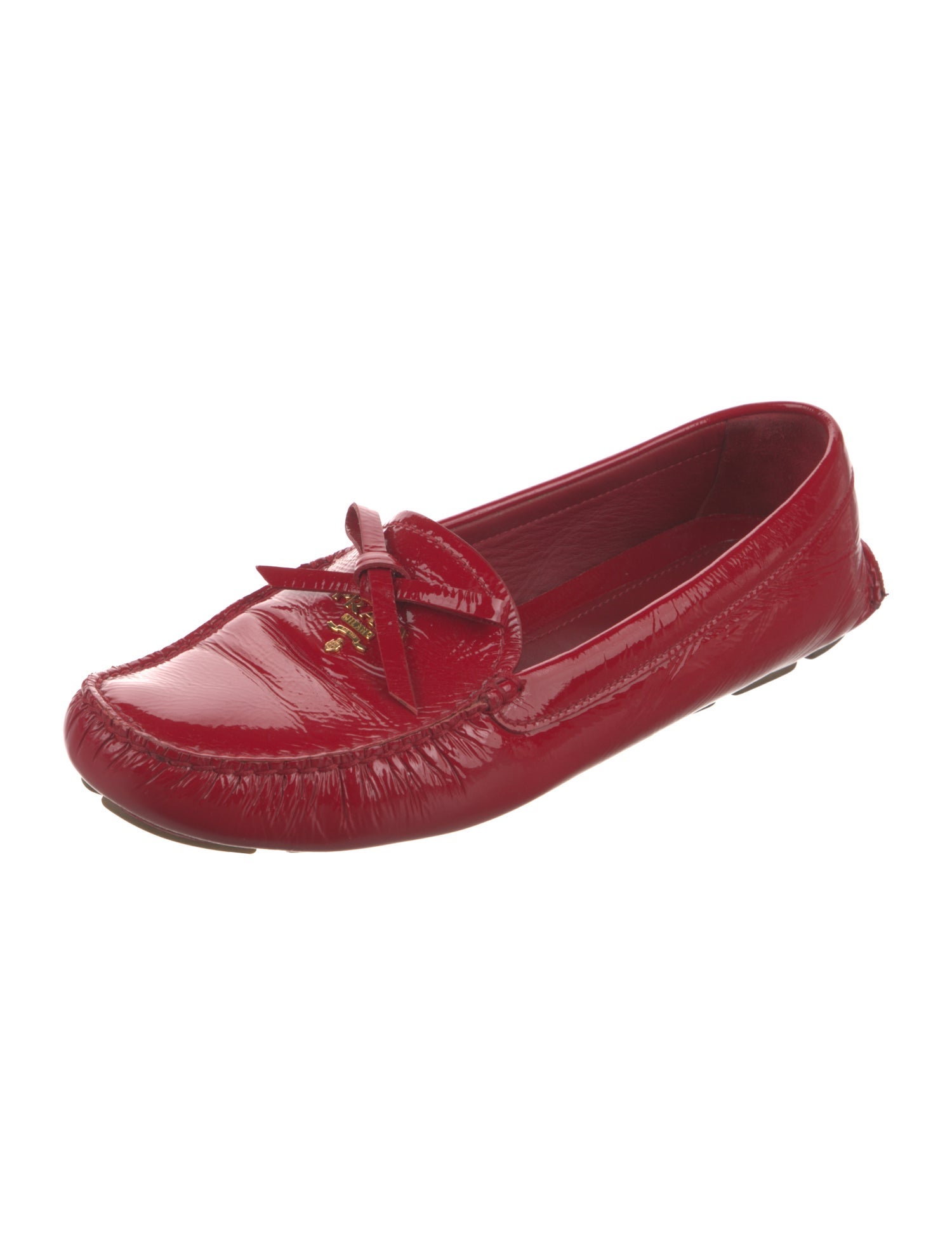 Prada Patent Leather Bow Accents Loafers