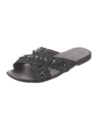 Prada Straw Crystal Embellishments Slides