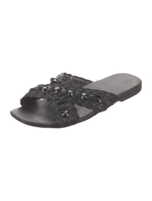 Prada Straw Crystal Embellishments Slides