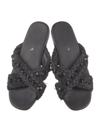 Prada Straw Crystal Embellishments Slides