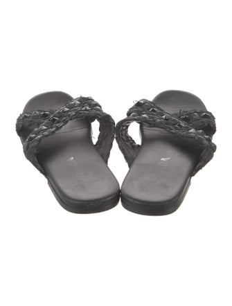 Prada Straw Crystal Embellishments Slides