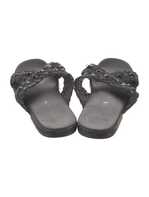 Prada Straw Crystal Embellishments Slides
