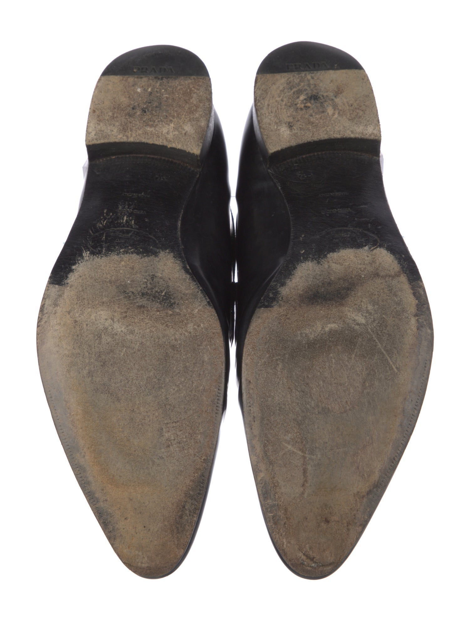 Prada Enameled Metal Triangle Leather Dress Loafers