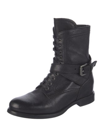 Prada Leather Striped Combat Boots