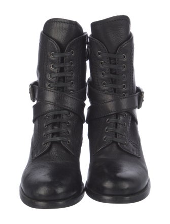 Prada Leather Striped Combat Boots