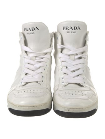 Prada Enameled Metal Triangle Leather Sneakers