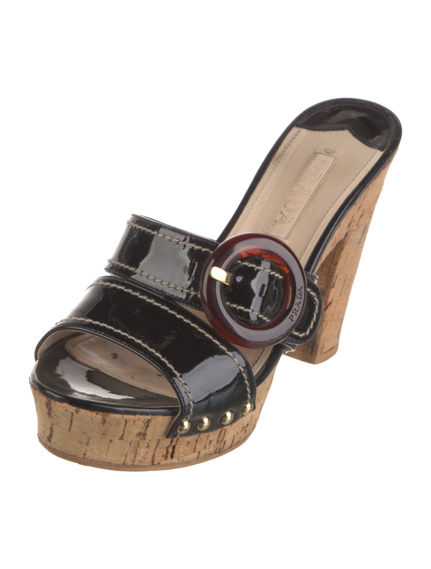 Prada Patent Leather Whipstitch Trim Slides