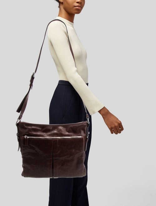 Prada Enameled Metal Triangle Messenger Bag