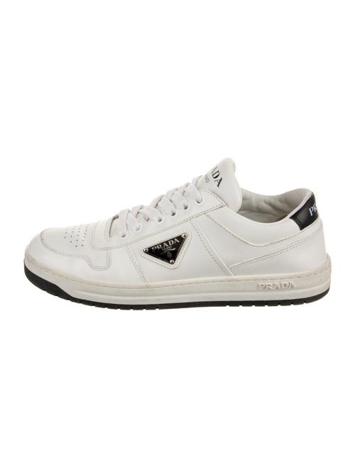 Prada Enameled Metal Triangle Leather Sneakers