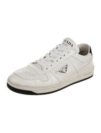 Prada Enameled Metal Triangle Leather Sneakers