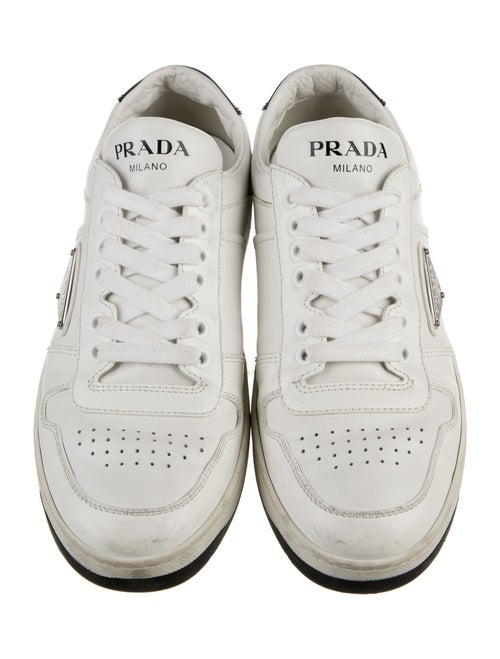 Prada Enameled Metal Triangle Leather Sneakers
