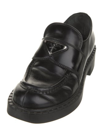 Prada Enameled Metal Triangle Leather Oxfords