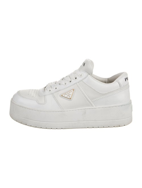 Prada Enameled Metal Triangle Leather Sneakers