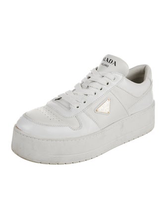 Prada Enameled Metal Triangle Leather Sneakers