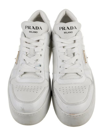 Prada Enameled Metal Triangle Leather Sneakers