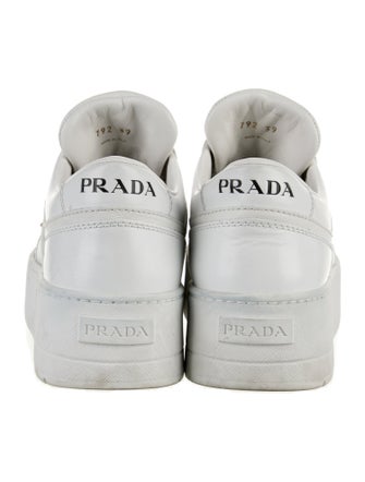 Prada Enameled Metal Triangle Leather Sneakers