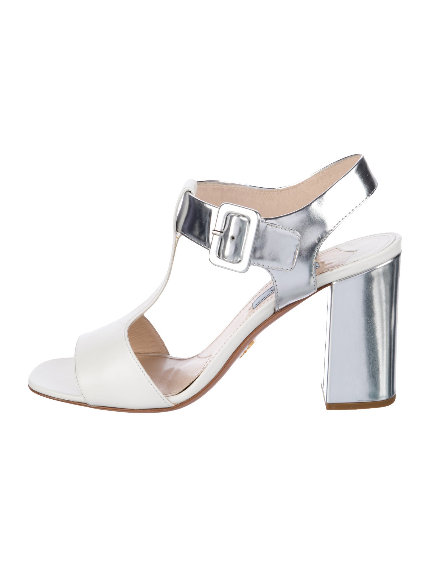 Prada Leather Colorblock Pattern T-Strap Sandals