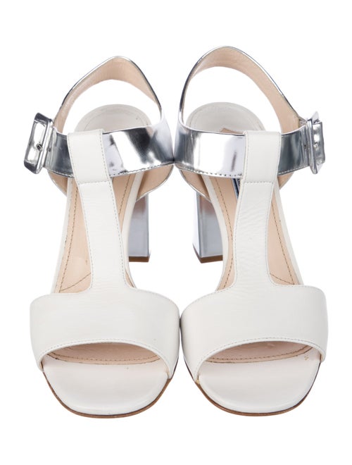 Prada Leather Colorblock Pattern T-Strap Sandals