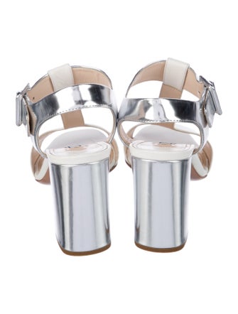 Prada Leather Colorblock Pattern T-Strap Sandals