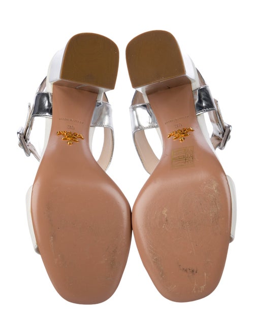 Prada Leather Colorblock Pattern T-Strap Sandals