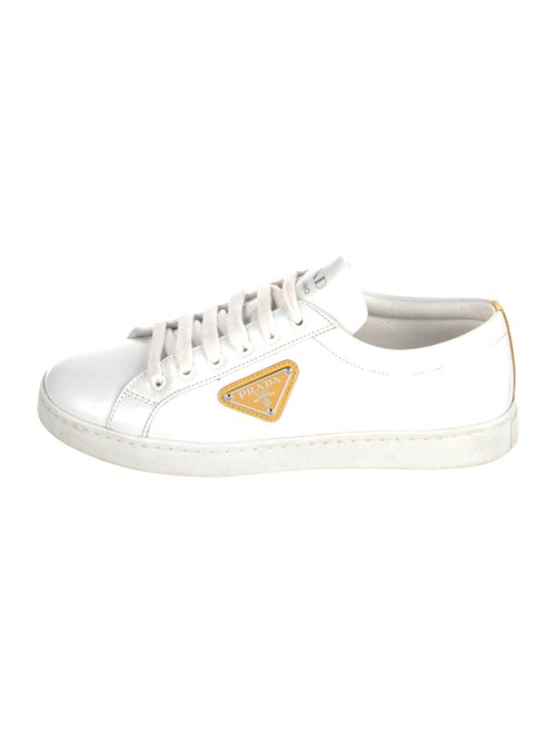 Prada Enameled Metal Triangle Leather Sneakers