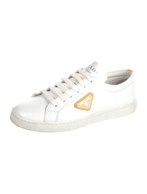 Prada Enameled Metal Triangle Leather Sneakers