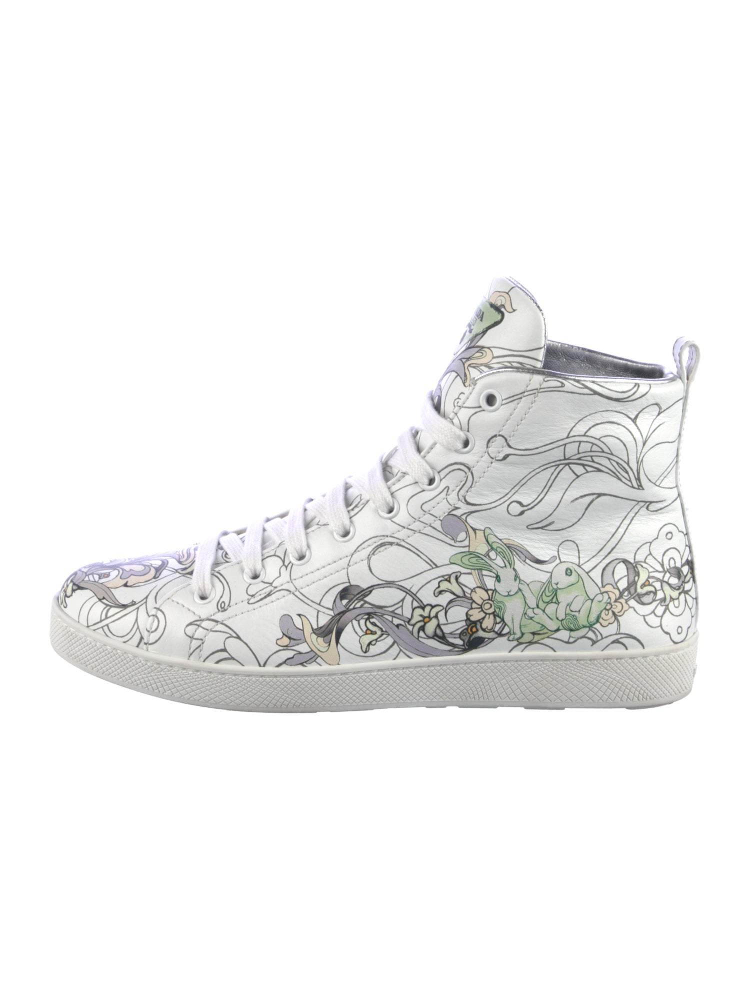 Prada Leather Graphic Print Sneakers
