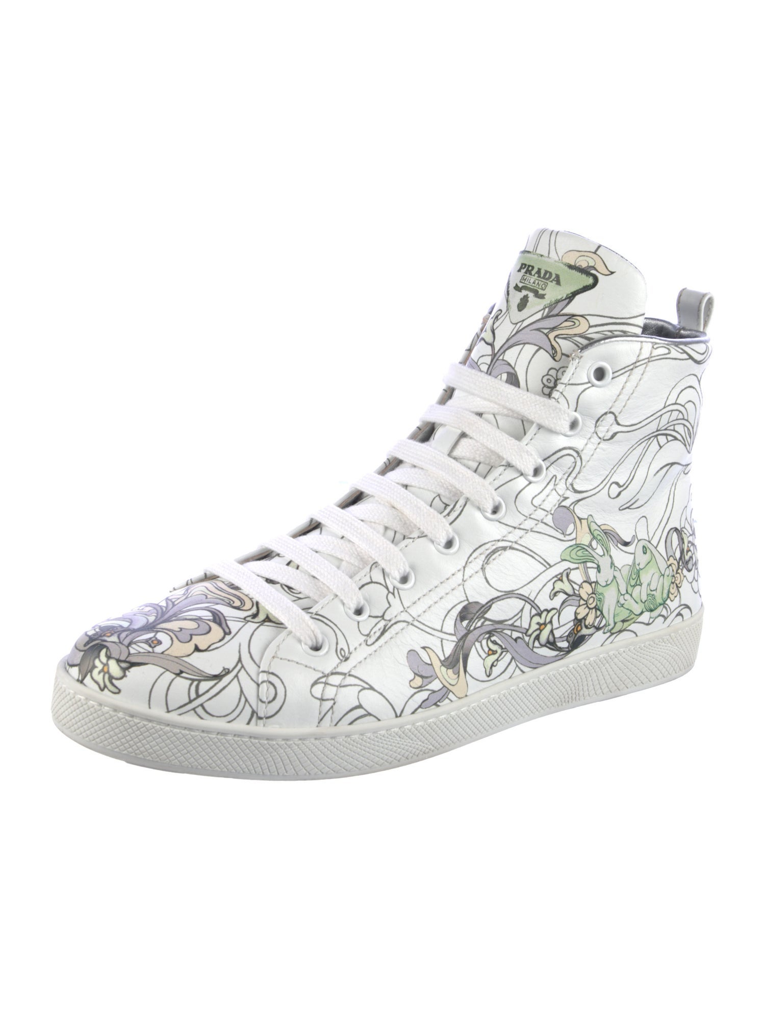 Prada Leather Graphic Print Sneakers