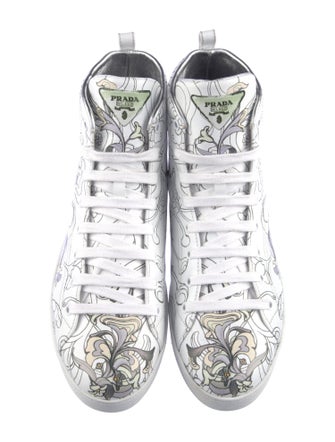 Prada Leather Graphic Print Sneakers