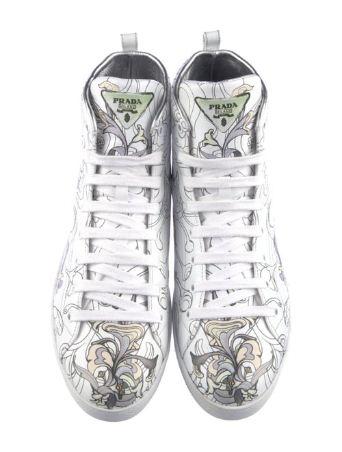 Prada Leather Graphic Print Sneakers