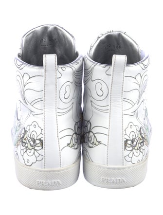Prada Leather Graphic Print Sneakers