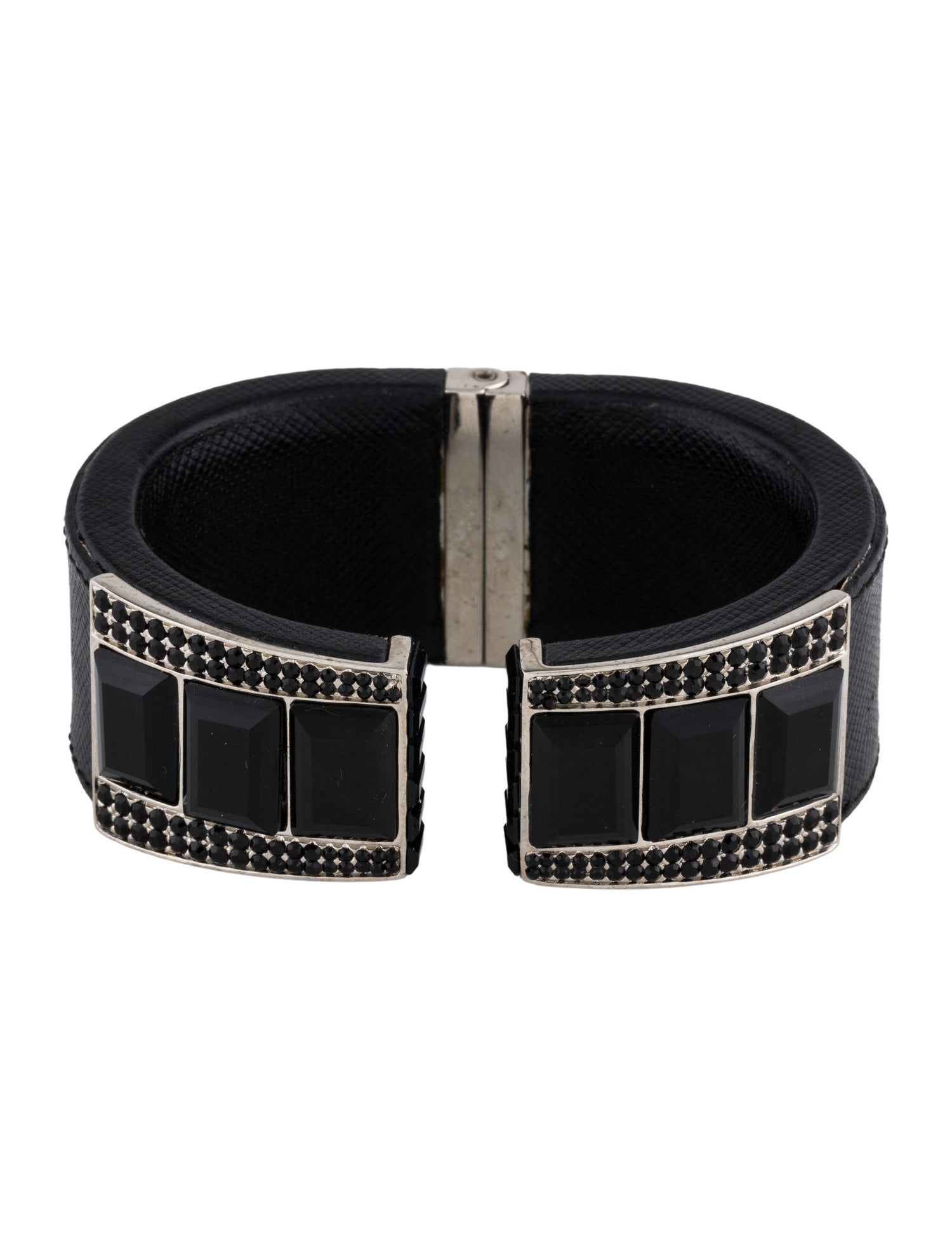 Prada Leather & Crystal Cuff Bracelet