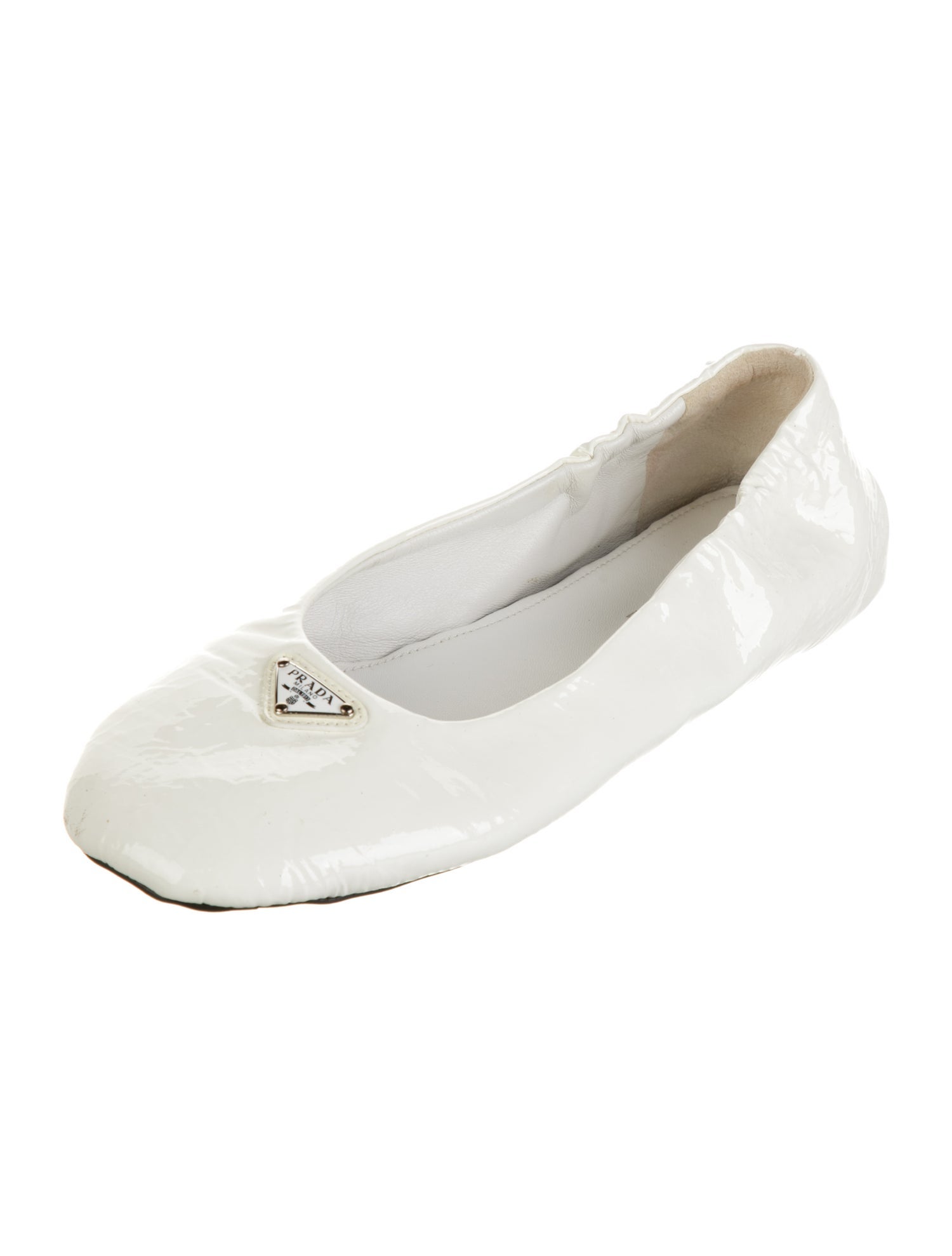 Prada Enameled Metal Triangle Patent Leather Ballet Flats