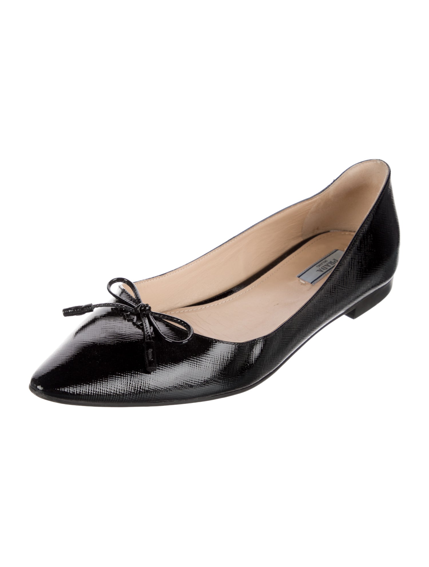 Prada Saffiano Leather Bow Accents Ballet Flats