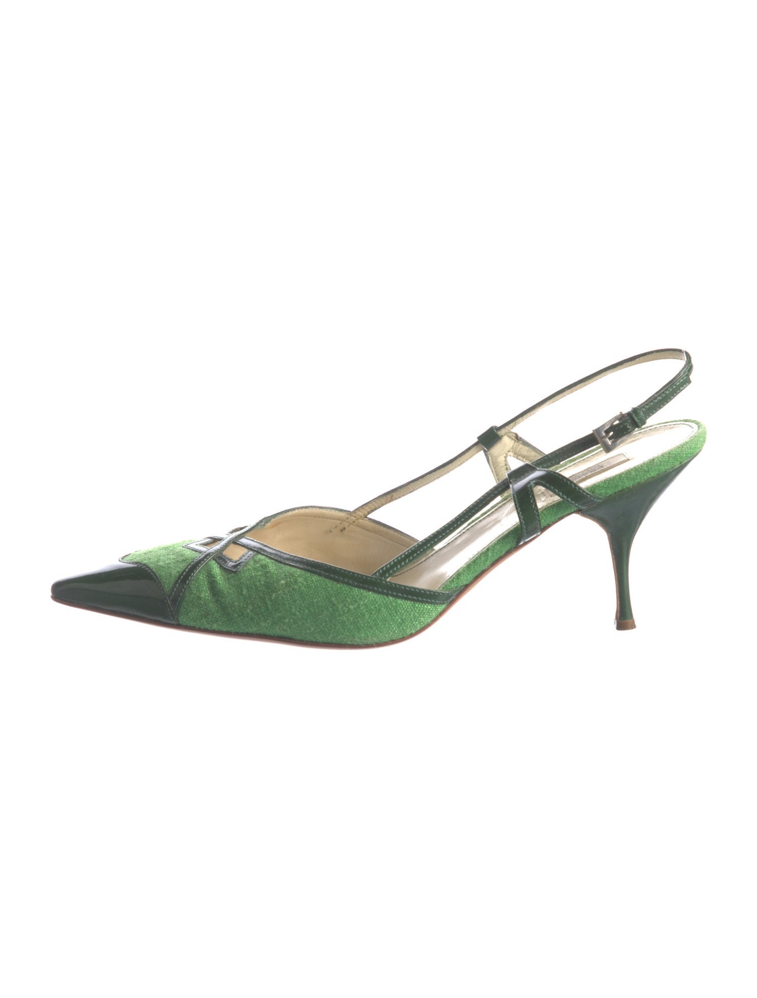 Prada Canvas Colorblock Pattern Slingback Pumps