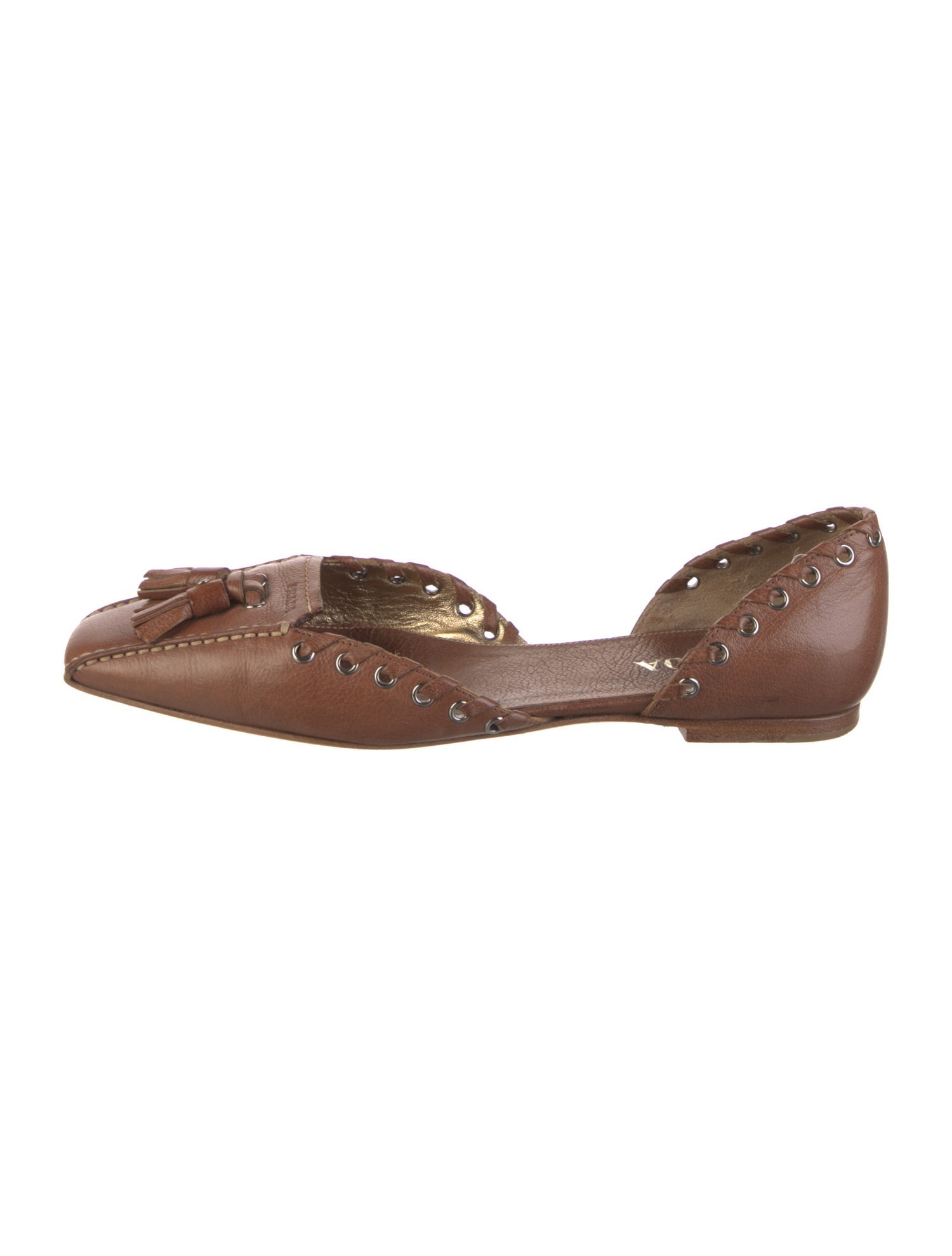 Prada Leather Whipstitch Trim D'Orsay Flats