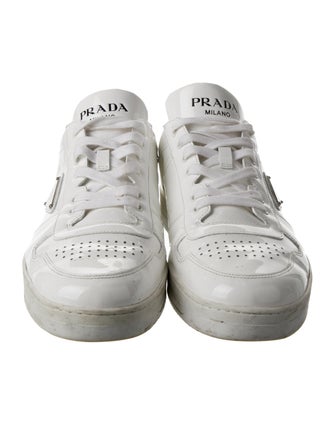 Prada Enameled Metal Triangle Patent Leather Sneakers