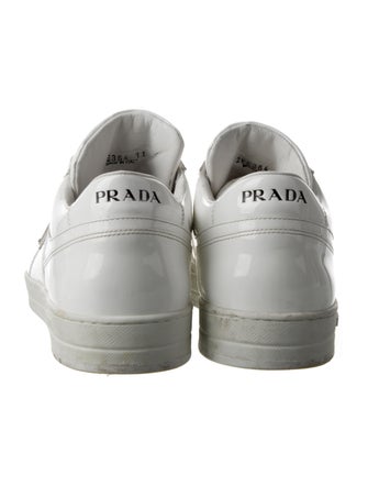 Prada Enameled Metal Triangle Patent Leather Sneakers