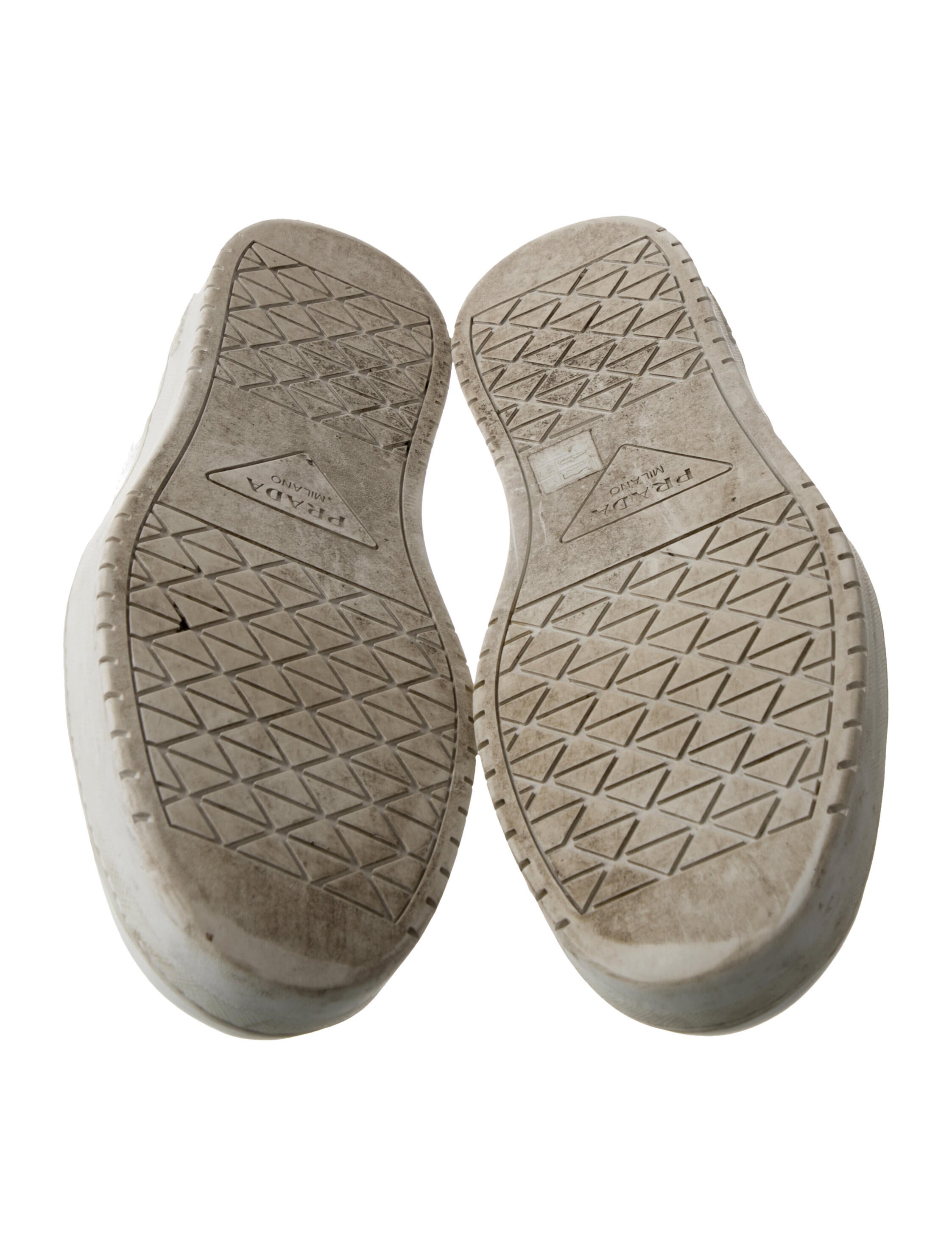 Prada Enameled Metal Triangle Patent Leather Sneakers