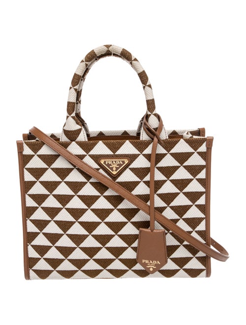 Prada Enameled Metal Triangle Triangolo Jacquard Symbole Tote Small