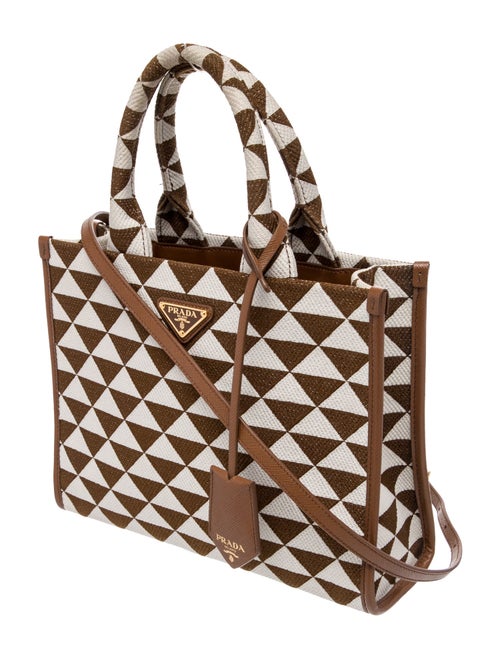Prada Enameled Metal Triangle Triangolo Jacquard Symbole Tote Small
