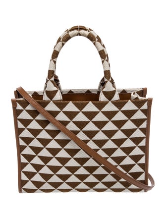 Prada Enameled Metal Triangle Triangolo Jacquard Symbole Tote Small