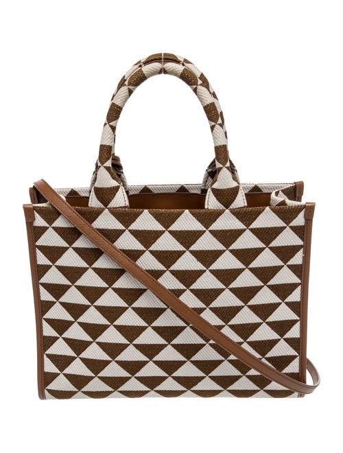Prada Enameled Metal Triangle Triangolo Jacquard Symbole Tote Small