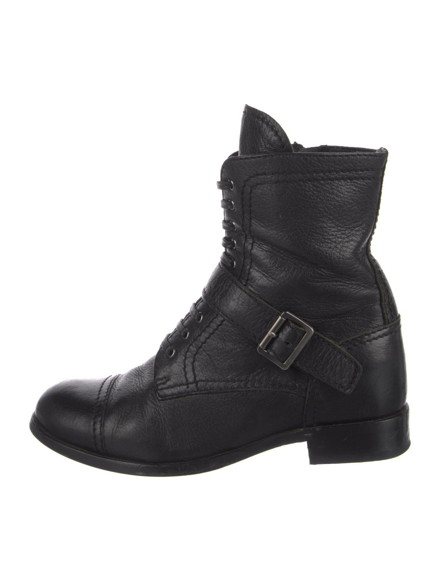 Prada Leather Leather Trim Embellishment Combat Boots