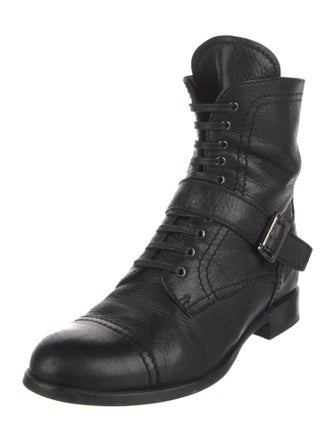 Prada Leather Leather Trim Embellishment Combat Boots
