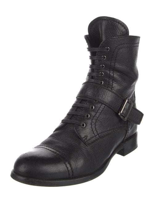 Prada Leather Leather Trim Embellishment Combat Boots