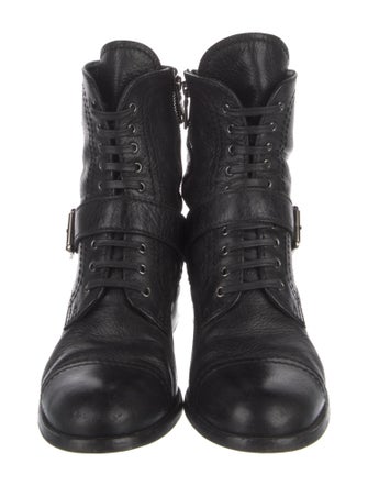 Prada Leather Leather Trim Embellishment Combat Boots