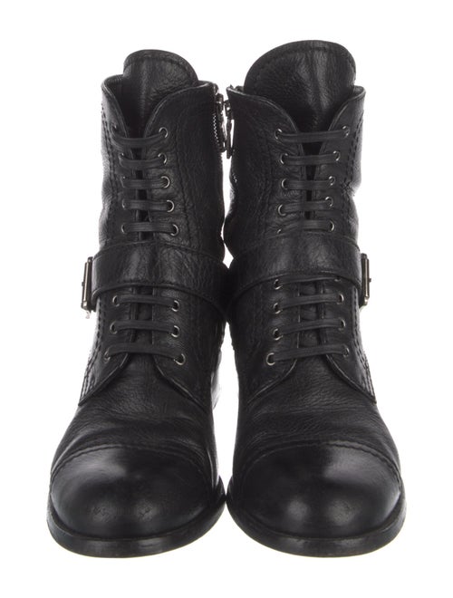 Prada Leather Leather Trim Embellishment Combat Boots